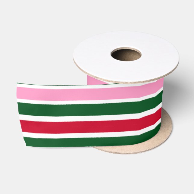 Weihnachts-Candy-Streifen in Rosa Grün und Rot Satinband (Spule)