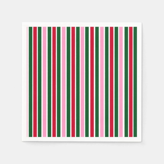 Weihnachts-Candy-Streifen in Rosa Grün und Rot Serviette (Vorderseite)