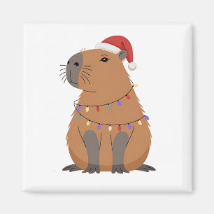 Weihnachts-Capybara mit Santa-Hut Xmas-Lichter Magnet