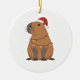 Weihnachts-Capybara mit Santa-Mütze Xmas-Lichter Keramik Ornament