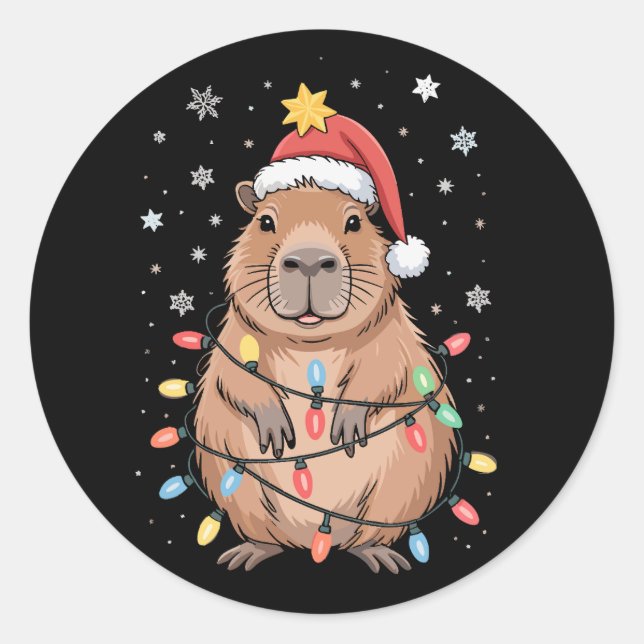 Weihnachts Capybara mit Weihnachtsmannmütze Xmas L Runder Aufkleber (Vorderseite)