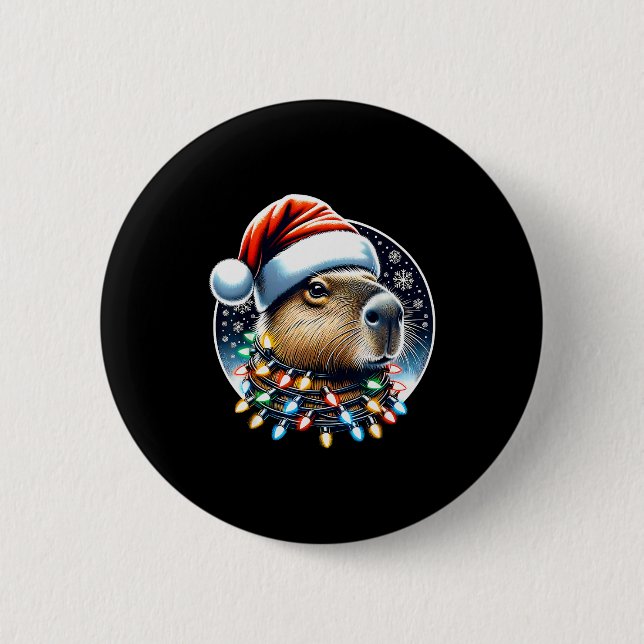 Weihnachts-Capybara-Santa-Hut Xmas-Lichter Männer  Button (Vorderseite)