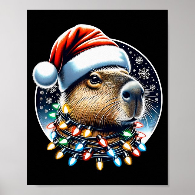 Weihnachts-Capybara-Santa-Hut Xmas-Lichter Männer  Poster (Vorne)