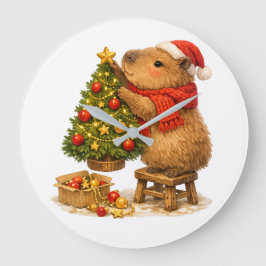 Weihnachts-Capybara schmückt Baum Große Wanduhr