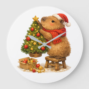 Weihnachts-Capybara schmückt Baum Große Wanduhr