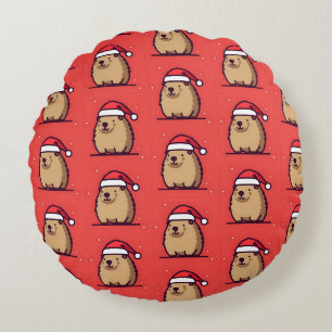 Weihnachts-Capybara-Weihnachtsmannmütze Rundes Kissen