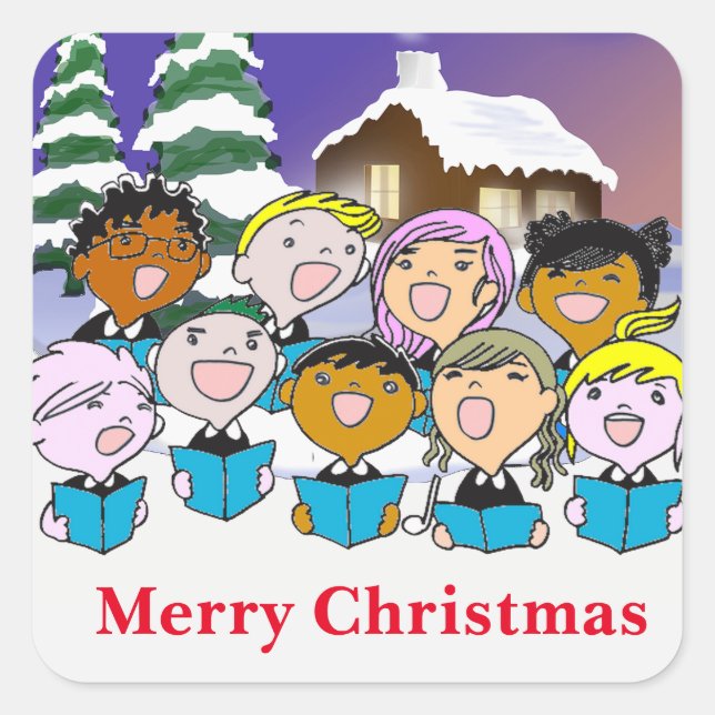 Weihnachts-Carolers-Aufkleber Quadratischer Aufkleber (Vorderseite)