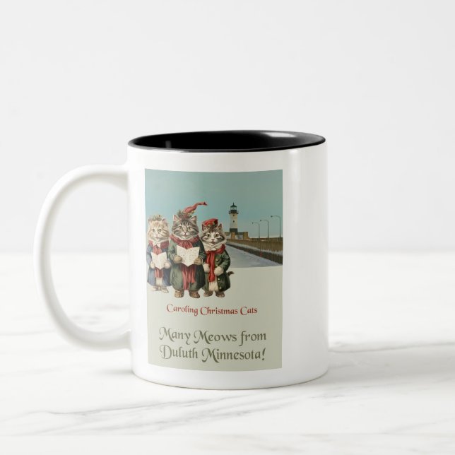 Weihnachts-Caroling Cats Duluth Minnesota Zweifarbige Tasse (Links)