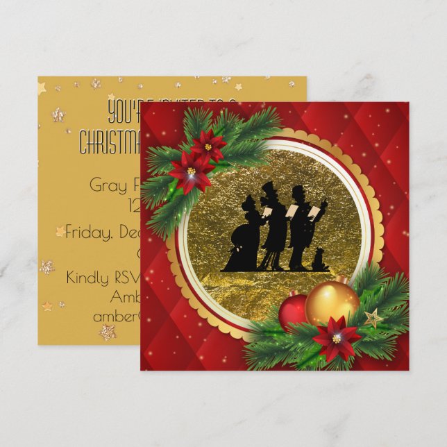 Weihnachts-Caroling Party Red Gold Viktorianisches Einladung (Vorne/Hinten)