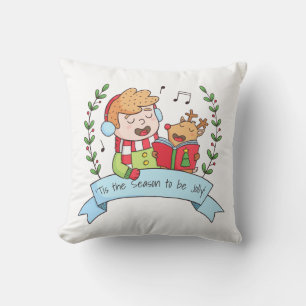 Weihnachts-Carols Boy und Rentier-Kissen Kissen
