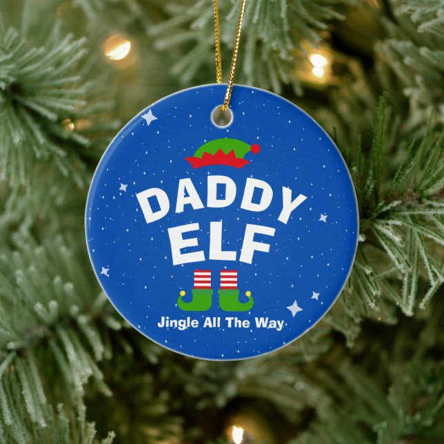 Weihnachts-Cartoon Elf Individuelle Name und Phras Keramik Ornament (Baum)