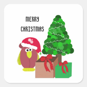 Weihnachts-Cartoon-Huhn Quadratischer Aufkleber