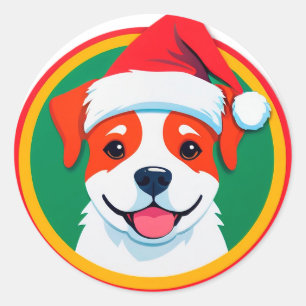 Weihnachts-Cartoon-Hund Runder Aufkleber