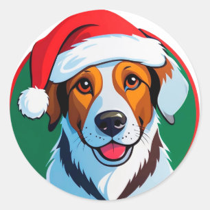 Weihnachts-Cartoon-Hund Runder Aufkleber