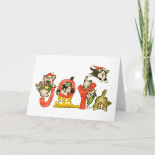 Weihnachts-Cartoon Kitten Cats JOY CARD Feiertagskarte