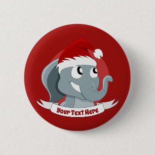 Weihnachts-Cartoon mit einem niedlichen Elefanten Button