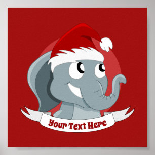 Weihnachts-Cartoon mit einem niedlichen Elefantenp Poster