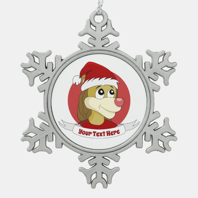 Weihnachts-Cartoon mit einer niedlichen Löwenschne Schneeflocken Zinn-Ornament (Vorderseite)