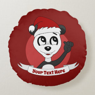 Weihnachts-Cartoon mit niedlichem Panda-Bär rund S Rundes Kissen