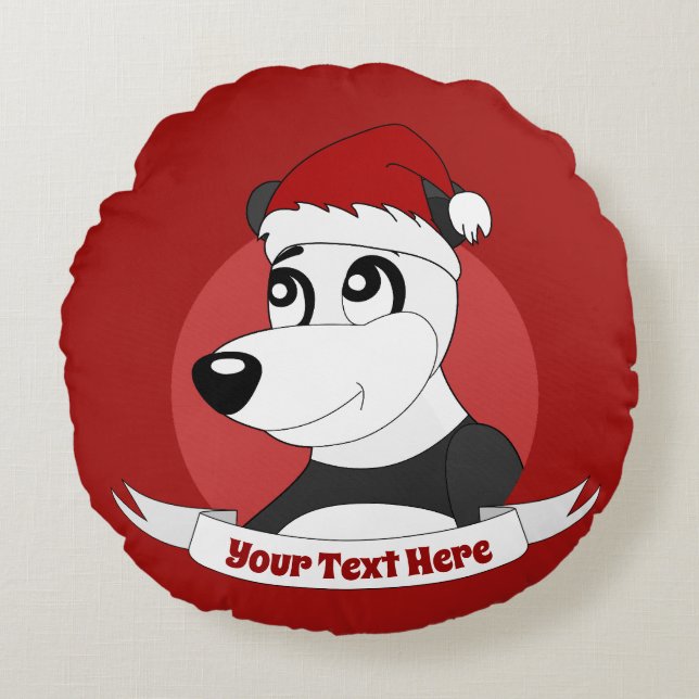 Weihnachts-Cartoon mit niedlichem Panda-Bär rund S Rundes Kissen (Vorderseite)