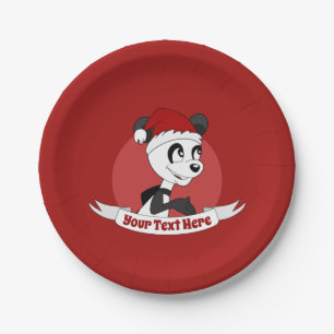 Weihnachts-Cartoon mit niedlichem Panda-Bärenschil Pappteller