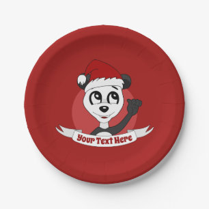 Weihnachts-Cartoon mit niedlichem Panda-Bärenschil Pappteller
