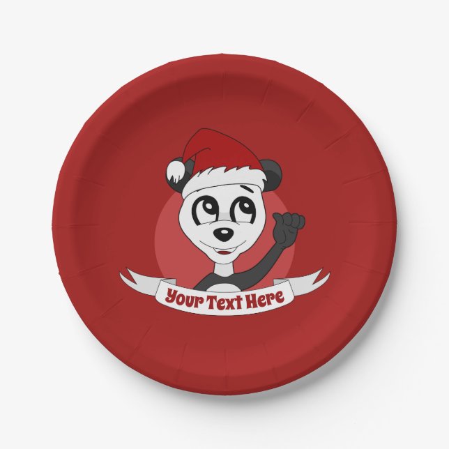 Weihnachts-Cartoon mit niedlichem Panda-Bärenschil Pappteller (Vorderseite)