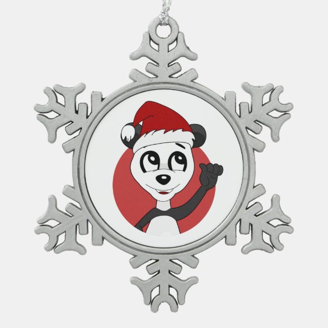 Weihnachts-Cartoon mit niedlichem Panda-Bärenschne Schneeflocken Zinn-Ornament (Vorderseite)