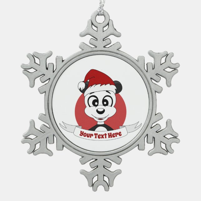 Weihnachts-Cartoon mit niedlichem Panda Schneeflocken Zinn-Ornament (Vorderseite)