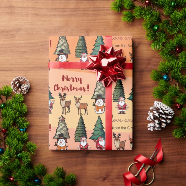 Weihnachts-Cartoon-Muster - Snowman Santa Reindeer Geschenkpapier (Feiertagsgeschenk)