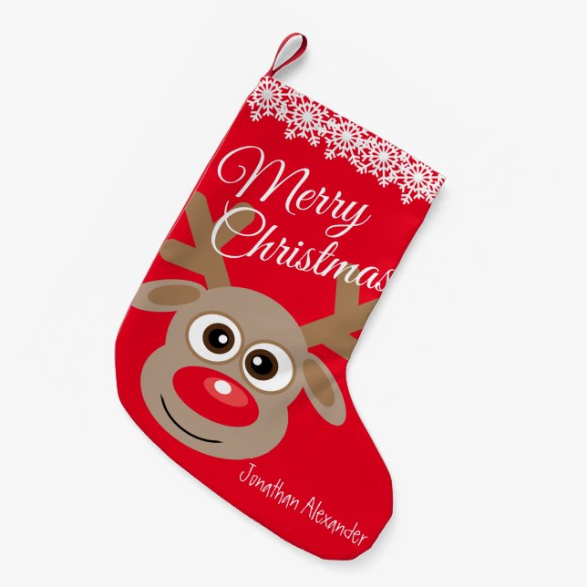 Weihnachts-Cartoon-Rentierfigur Rot Kleiner Weihnachtsstrumpf (Vorderansicht (hängend))