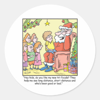 Weihnachts-Cartoon über Santas New Glasses Runder Aufkleber