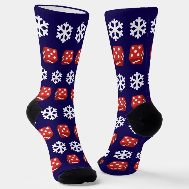 Weihnachts Casino Rote Würfel und Schneeflocken Sp Socken (Gewinkelt)