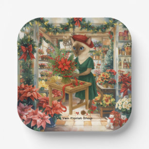 Weihnachts Cat Florist organisiert Blume Pappteller