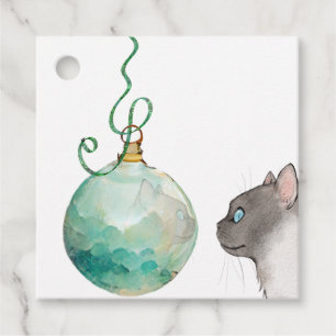 Weihnachts-Cat-Reflektion in einem Ornament-Gesche Geschenkanhänger