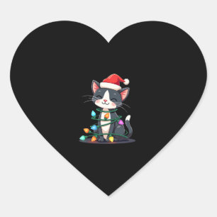 Weihnachts Cat Tuxedo Black Cat Weihnachtslichter Herz-Aufkleber