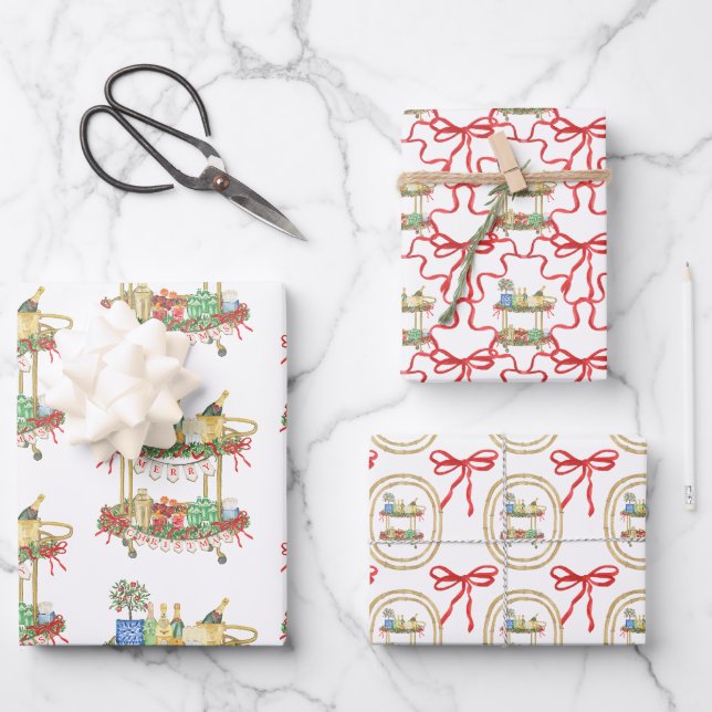 Weihnachts-Champagner-Bar Geschenkpapier Set (Vorderseite)