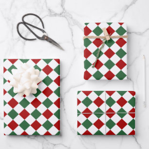 Weihnachts-Checkerboard Muster Rot Grün Geschenkpapier Set