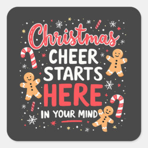 Weihnachts-Cheer beginnt hier psychische Gesundhei Quadratischer Aufkleber