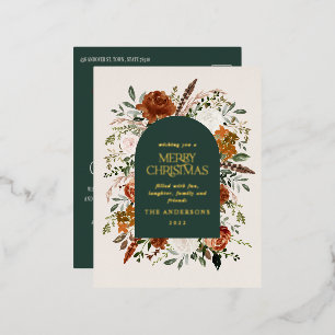 Weihnachts Chic Grün Botanisch Elegantes Rotwild F Folien Feiertagspostkarte
