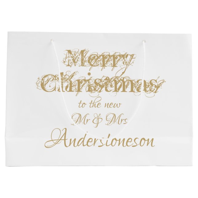 Weihnachts-Chic-Script neu Mr. und Mrs. Cool Weddi Große Geschenktüte (Rückseite)