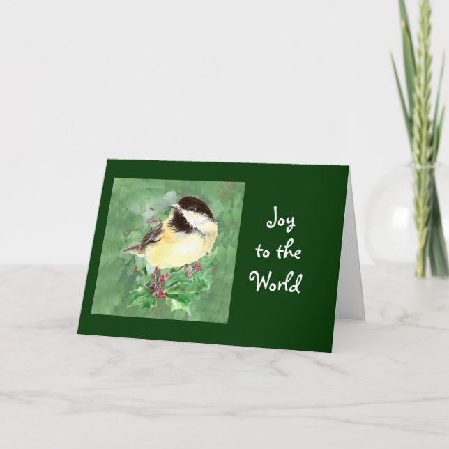 Weihnachts-Chickadee Bird & Holly-Bibelschrift Feiertagskarte (Vorderseite)