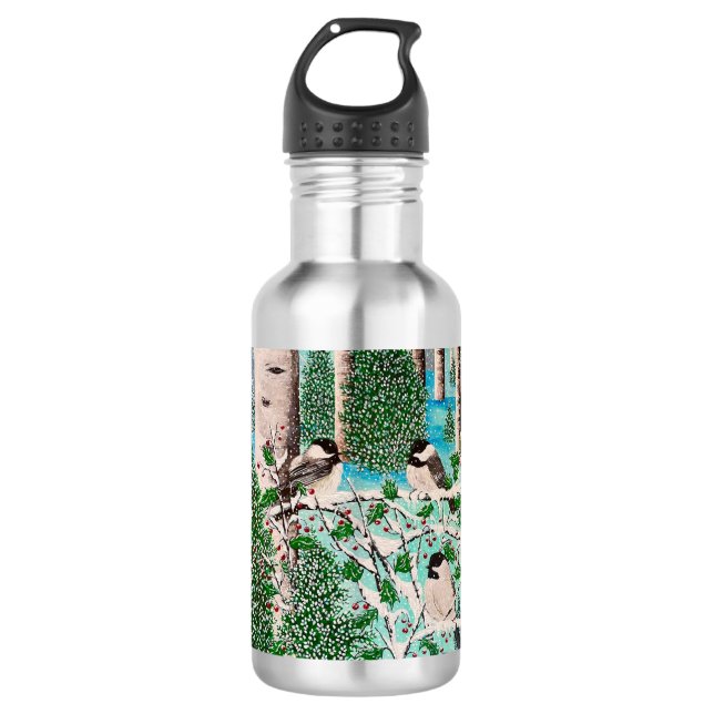 Weihnachts Chickadee Chatter Wasserflasche (Vorderseite)
