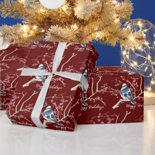 Weihnachts-Chickadee mit Berries Geschenkpapier