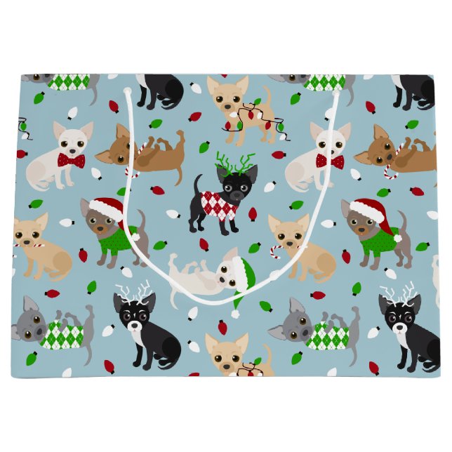 Weihnachts Chihuahua Alle Coats Große Geschenktüte (Vorderseite)