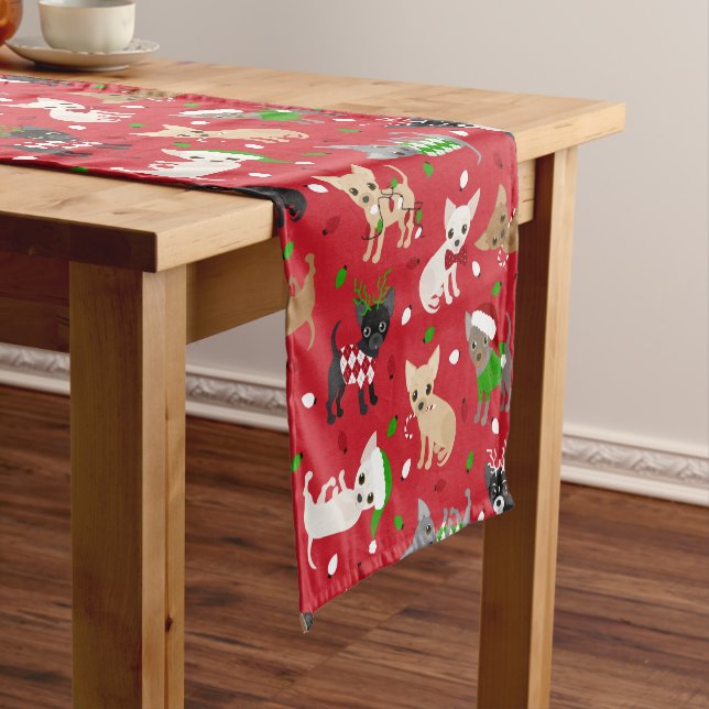 Weihnachts Chihuahua Alle Coats Kurzer Tischläufer (Beispiel)