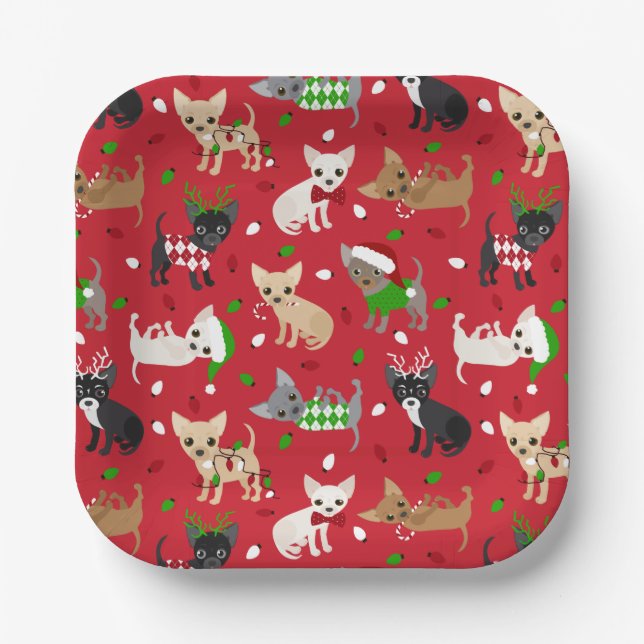 Weihnachts Chihuahua Alle Coats Papier Teller (Vorderseite)