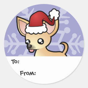 Weihnachts-Chihuahua-Geschenktasten (glatter Mante Runder Aufkleber