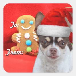 Weihnachts-Chihuahua-Welpen-Tagkleber Quadratischer Aufkleber