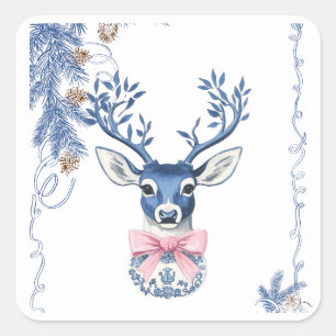 Weihnachts-Chinoiserie-Hirsch Quadratischer Aufkleber